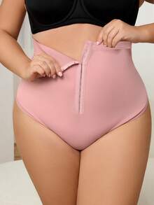 SHEIN CURVE+ Plus Size Women High Waist Solid Color Slimming Shaping Leggings - Pink - View 5