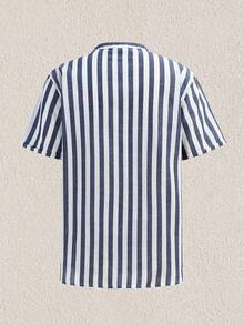 Mercer Haus Camisa de manga corta casual con estampado de rayas para hombre, verano - Azul y blanco - Ver 3