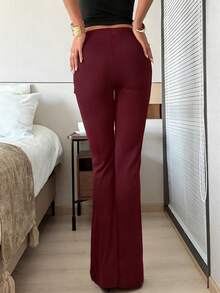 Rafferiza 法式优雅高腰显瘦弹力直筒休闲打底裤（女款） - 酒紅色 - 查看 2