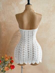 Soleia 女士夏季度假沙滩亮片流苏吊带针织连衣裙 - 杏色 - 查看 2