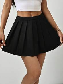 SHEIN PETITE 音乐节性感夜店风学院风迷你百褶裙 - 黑色 - 查看 4