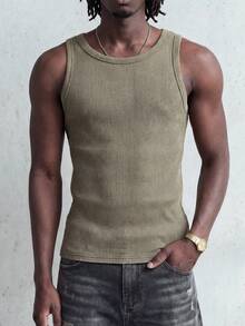 ROMWE MEN Street Life Áo tank top nam mùa hè dáng ôm, chất liệu gân sọc, dây mảnh, tạo dáng tôn vóc dáng. - Hồng - Xem 6