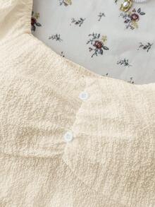 少女休闲格子露背上衣，舒适简约 - 杏色 - 查看 6