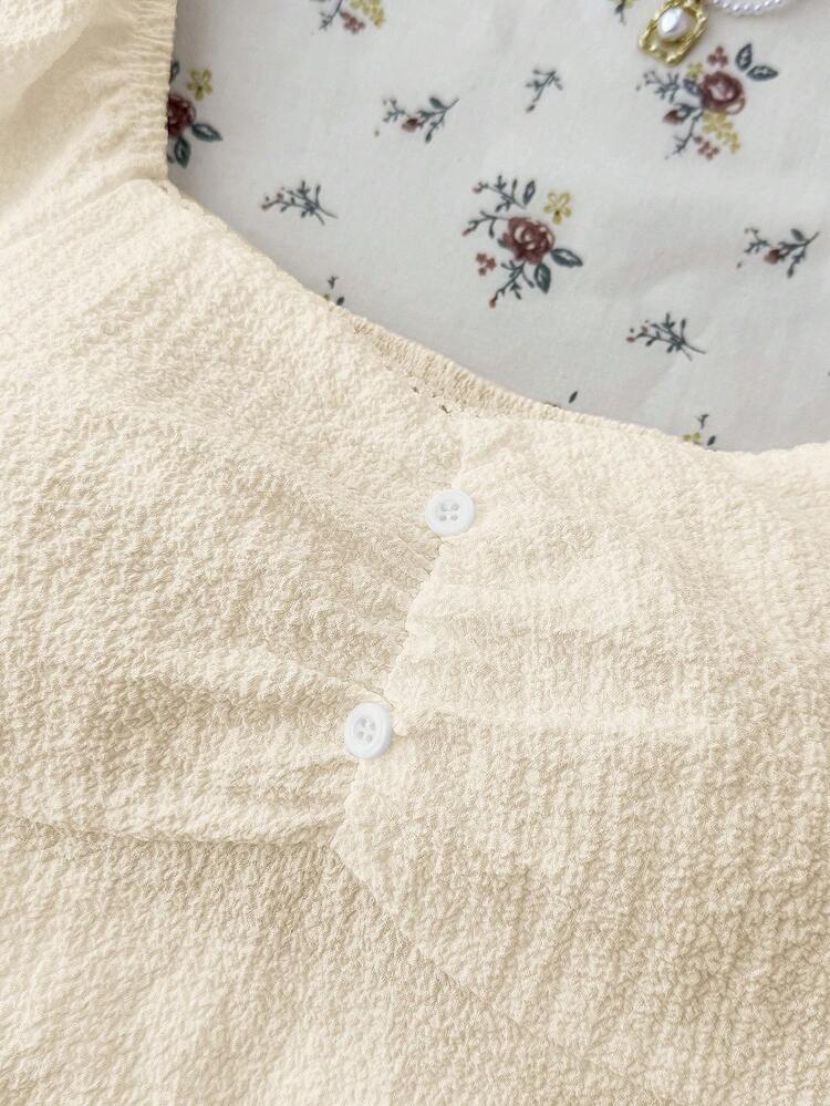Áo sơ mi kẻ caro hở lưng dáng casual cho bé gái tuổi teen, thoải mái và tối giản. - Màu be - Xem 6