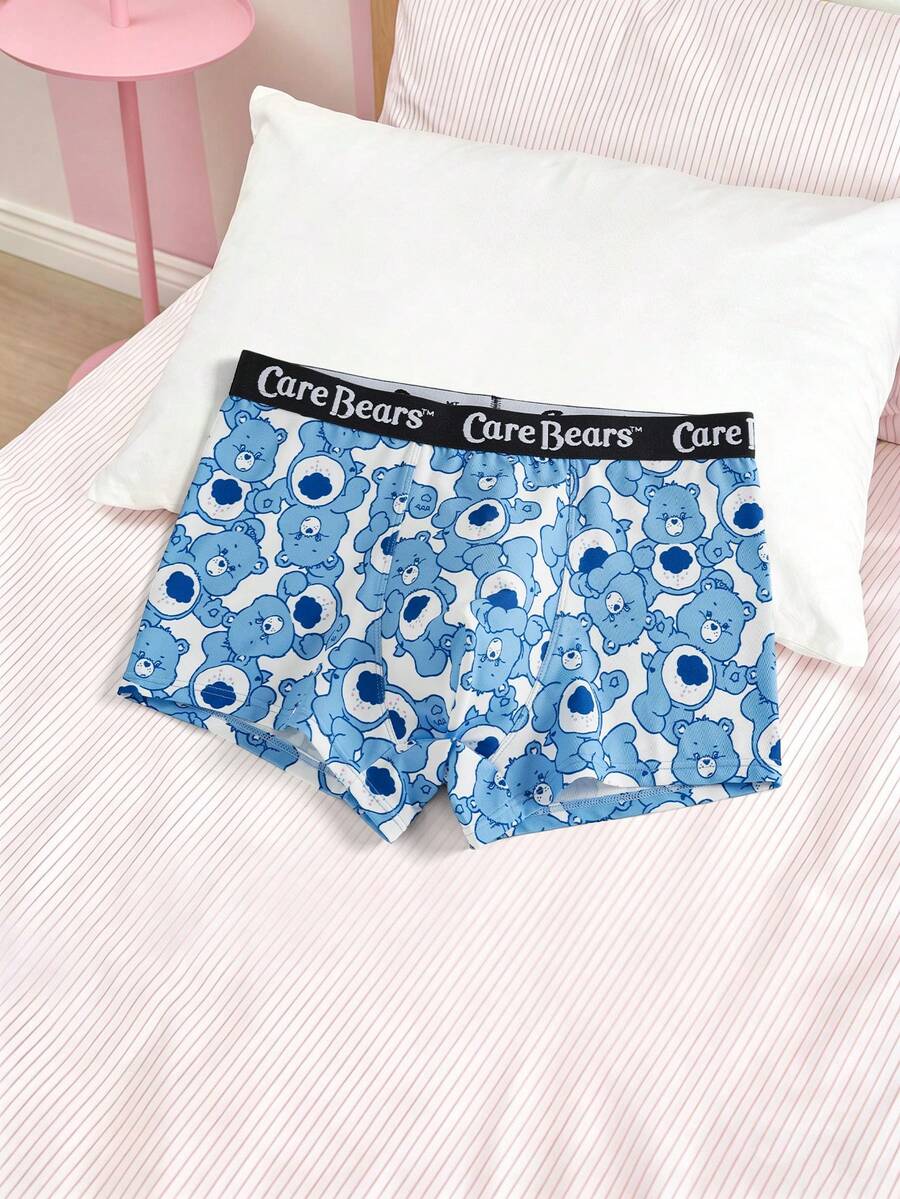 SHEIN X Care Bears 男士卡通印花平角内裤 - 藍色 - 查看 1