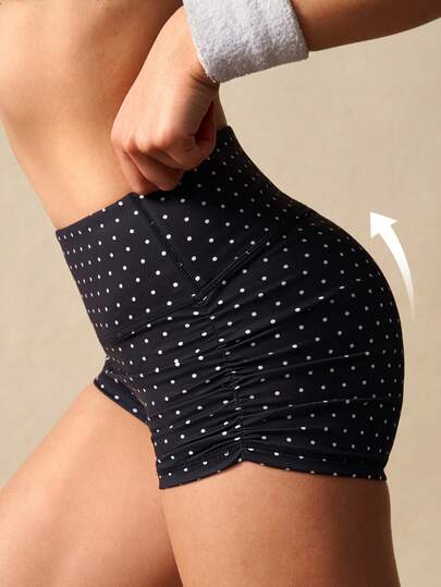 VARSIVA Polka Dot Print Ruched Fitted Sports Shorts