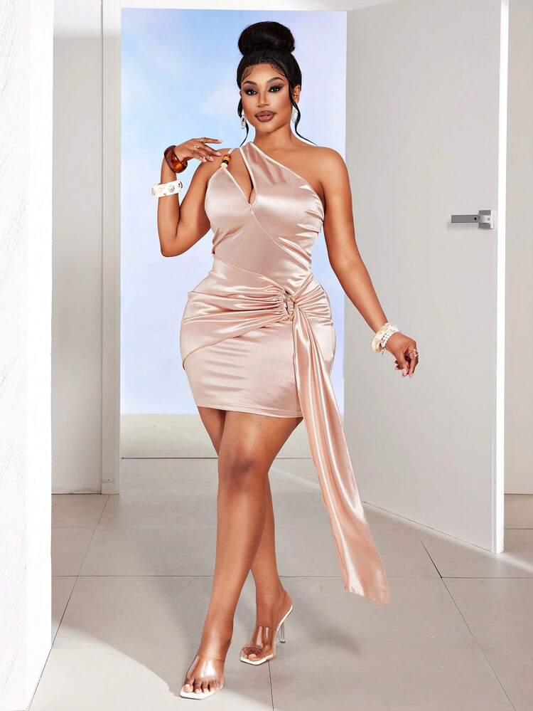 Maweii Plus Size Women's Sleeveless Hollow Out Sexy Apricot Mini Dress For Party & Outing - Apricot - View 4