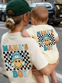 Áo liền thân tay ngắn cổ tròn in hình hoạt hình dễ thương, phong cách mùa xuân hè cho bé trai, thời trang thường ngày, sáng tạo, cá tính, tươi mới, tối giản, họa tiết mặt hoạt hình, kẻ caro, hình ván trượt, tia chớp, ngôi sao, chữ cái và khẩu hiệu, in hình đồ họa. Trang phục thoải mái hàng ngày, phong cách mùa hè ấm áp phù hợp với không khí mùa xuân và hè của bé trai. - Màu Khaki - Xem 1