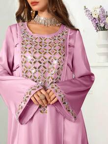 Al Najma Đầm thời trang kiểu Ả Rập cổ đính hạt dành cho nữ - Màu Lilac Tím - Xem 1