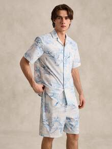 EverLounge Men's Light Blue Animal & Tree Print Short Sleeve Shorts & Cardigan Pajama Set - Baby Blue - View 4
