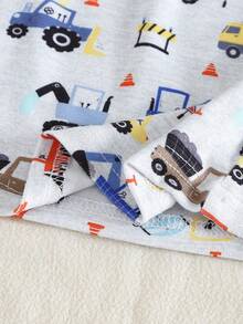 2-Piece Baby Boys Pajamas Set,White Cute Summer Night Loungewear,Construction Vehicle Print Short Sleeve Top&Long Pants,Soft Ribbed Knit Snug Fit Pjs - Light Grey - View 5