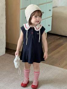 Dazy Kids Infant/Toddler Girls' Navy Collar Casual Cute Summer Printed Short Sleeve Dress - Blue - View 6