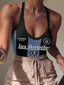 Rovax Women's Letter Print Casual Bodysuit - Multicolor - View 3