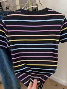 Resyla 女士休闲条纹圆领短袖T恤，夏季 - 彩色 - 查看 2