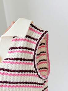 LMoss Kids LMoss  Young Girl Striped Knit Collared Casual Vest - Pink - View 5