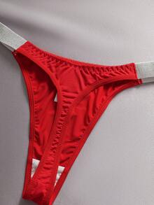 EmpressEnvy 5pcs/Set Sexy Rhinestone Elastic Waist Icy Silk Low-Rise T-Pants - Multicolor - View 4