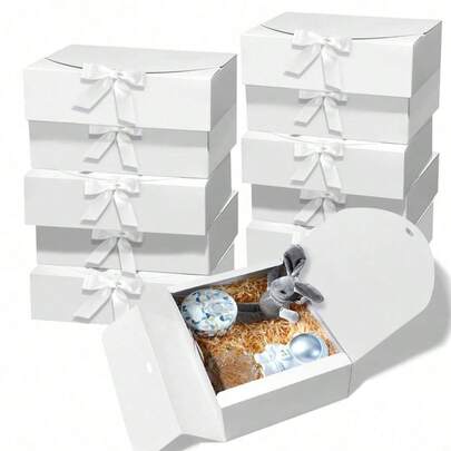 SHEIN 10 Hộp giấy Kraft trắng có nắp và nơ ruy băng, 3 kích cỡ để lựa chọn, thích hợp làm hộp quà cưới, quà tặng cho phù dâu, quà sinh nhật, quà tặng ngày Valentine, quà tặng ngày của Mẹ. Những vật dụng cần thiết để đóng gói quà tặng đang là xu hướng hiện nay.
