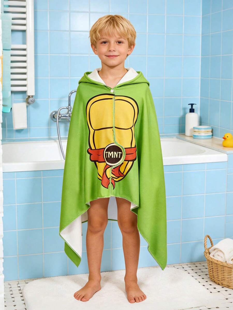 TEENAGE MUTANT NINJA TURTLES | SHEIN 1件可爱卡通印花连帽浴巾,以忍者神龟为主题,采用超细纤维材质,吸水性强,不掉毛,适合沐浴、游泳、海滩等场合。 - 綠色 - 查看 1