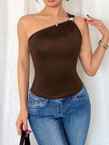 Franclia Women's Black Sexy Metallic Pleated Sleeveless Top - Brown - View 5