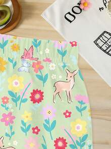Elladie kids Bộ đồ thường ngày ngọt ngào dễ thương cho bé gái, áo thun tay ngắn màu xanh bạc hà, áo phông in hình công chúa mộng mơ và quần short họa tiết bướm, hươu, hoa đáng yêu, trang phục mùa hè. - Nhiều màu - Xem 4