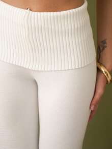 Ananda Vibes Simple Apricot Tight Low-Waist Flare Knit Pants Suitable For Commuting, Home, Outdoor, Youth-Oriented In Fall/Winter - White - View 7