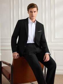 Officeau Men's 2pcs Black Suits, Blazer&Pants, For Formal Business/ Office - Black - View 7