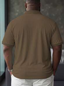 Manfinity Homme 加大码男士休闲纯色短袖Polo衫，夏季休闲Polo衫，男士棕色Polo衫，男士棕色上衣，男士短袖Polo衫 - 棕色 - 查看 3