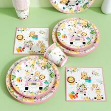 Platos, servilletas y vasos desechables con diseños de mascotas lindos y coloridos, set de suministros para fiestas que sirve a 24 personas, vajilla de papel desechable apta para cumpleaños, bodas, fiestas temáticas, picnics familiares. - Ver 5