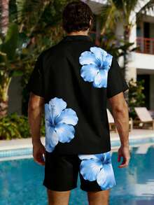 Zalmeno 男士夏季度假印花纽扣衬衫和短裤沙滩套装 - 彩色 - 查看 2