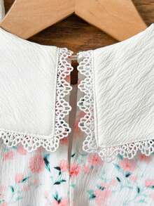 SHEIN Vintaside Kids Đầm bé gái thoải mái, chất liệu vải dày dặn, cổ bẻ, thêu hoa dễ thương, dáng chữ A, tay ngắn, đa năng, phù hợp cho mùa xuân/hè, mặc hàng ngày, ở nhà, đi chơi, du lịch, đi học. - Hồng - Xem 7