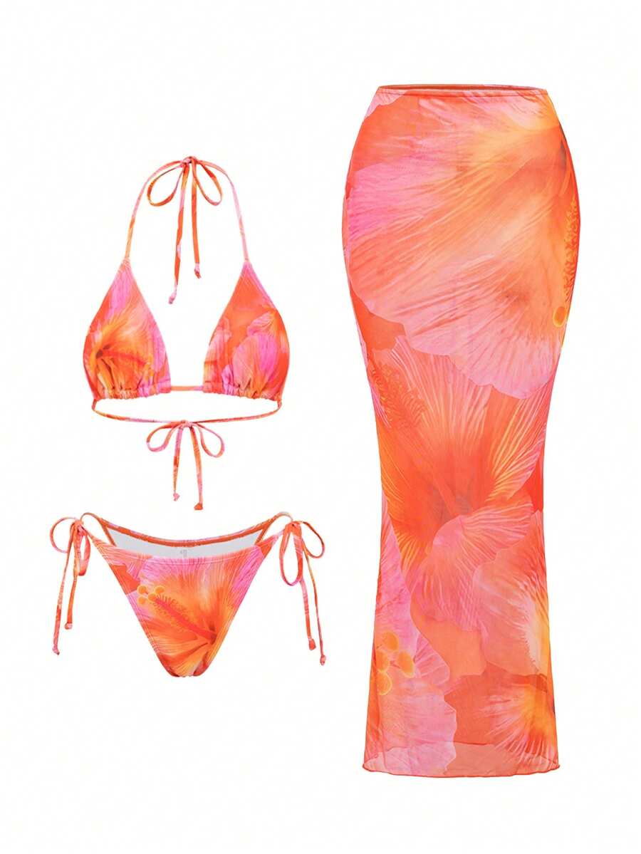 Swim Oasis 2026新款性感定位印花三件式泳衣，百合印花系带设计，女士款 - 彩色 - 查看 1