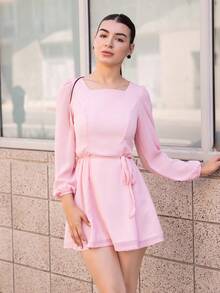 Andrea Bello 女式短款圆领长袖粉色迷你连衣裙，春夏秋季太阳裙 - 粉色 - 查看 6