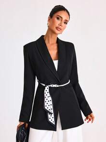 EURMUSE Women, Spring, Summer, Jacket, Belted, Comfortable, Elegant Chic, Blazer Dress For Women Tuxedo Dress Women Suit Dress Blazer Skirt Set Women's Suit Set Blazer With Belt Women Women's Blazers Women's Suit Set - Black - View 6