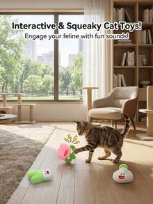 PETSIN 造型有趣的毛绒葱蒜仙人掌猫玩具，内含发声纸，可与猫咪互动玩耍 - 彩色 - 查看 6