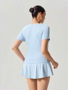 OutZeal Women Outdoor Blue Tee Solid Color Casual Workout Yoga Summer Soft Stretch Short Sleeve T-Shirt - Blue - View 5
