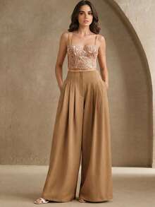 Anewsta Women's Spring Fashionable High-Waisted Pleated Wide-Leg Loose Draping Suit Pants - Khaki - View 3