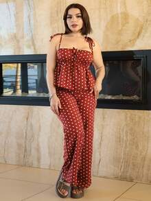 Lupita Cardoza Bộ đồ 2 món áo hai dây và quần in họa tiết chấm bi thường ngày dành cho nữ, mùa hè - màu nâu - Xem 6