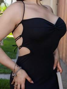 Lupita Cardoza Women Side Cut-Out Twist Waist Cami Dress, Fitted Design,Tea Party Dress,Summer Dresses For Women,Rave Outfits Festival - Black - View 5