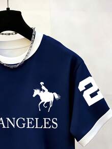 Manfinity Dauomo 男士圆领印花T恤 - 圆领休闲上衣 - 轻薄T恤，适合所有季节 - 彩色 - 查看 3