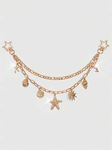 Viva Strut 1Pc Seashell Ornament For A Holiday-Style Starfish Shell Chain Bag, Marine Tail Conch Beach Keychain, Suitable For Matching With A Small Square Bag When Out On Vacation. - Gold 2 - View 7