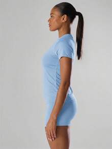 Musera Sport Solid Color Short Sleeve Sports Tee Running Short Active Comfy Workout Gym Running Run Club Gym Fitness Yoga Pilates Daily Casual - Baby Blue - View 3