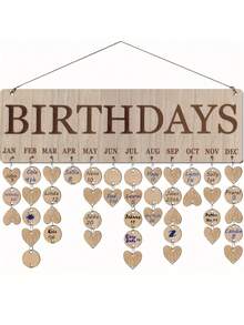1 Set Wooden Family Birthday Reminder Board Wall Mounted With Labels Calendar Display Stand For Home Classroom Office Birthday Gift Mom Teacher Grandmother - Multicolor - View 2