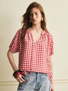 Écloséra 新款优雅女士格子衬衫，夏季休闲度假装扮 - 粉色 - 查看 7