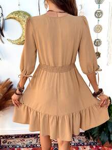 Hansera Đầm nữ dáng lửng, xếp ly, thắt eo, thanh lịch với viền bèo nhún. - màu nâu - Xem 2