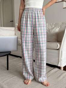 DAZY Fresh Plaid Pajama Cozy Pants, Fall & Winter - Green - View 2