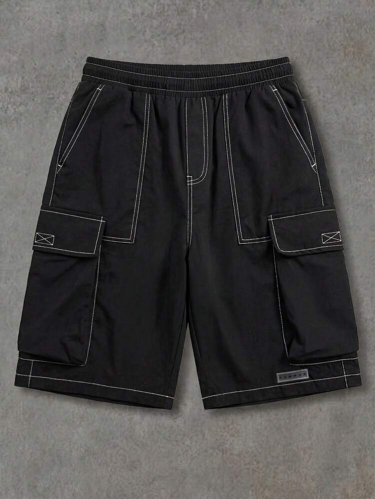 SUMWON Men's Cargo Shorts With Contrast Stitching Detail Multiple Pockets Knee Length Casual Summer Streetwear