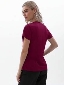 TaskEZ Áo thun nữ y tá cổ chữ V tay ngắn có 2 túi - Màu tím - Xem 2