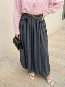 Solavon Solid Color Pleated Ruffle Hem Casual Versatile Women Skirt  Casual Skirt - Grey - View 2