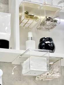 1/2/4 PCS Expandable Clear Simple Plastic Bathroom Mirror Cabinet Hidden Pull Out Drawer Style Cosmetic Organizer With Hanging Rack For Cotton Swabs Cotton Pads Lipstick - Transparent white - View 4
