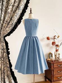 Vintamour 复古优雅女士连衣裙，带口袋，双排扣，链条金属纽扣，休闲度假连衣裙，秋季女装，秋季穿搭，秋季连衣裙，冬季连衣裙，冬季服装，冬季女装，圣诞节女装，圣诞节服装，圣诞节派对连衣裙，棕色连衣裙，优雅女装，优雅女装 - 淺藍色 - 查看 9